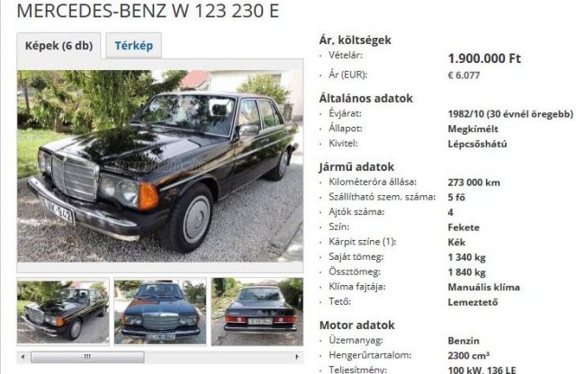 Minden eladó fekete Merci Kádáré, de ez Czinegéé volt
