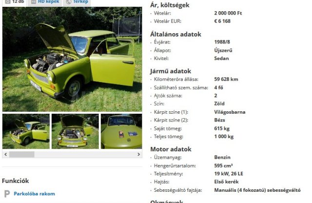 2 millió forintért hirdetnek egy Trabantot a Használtautón