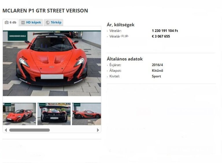Több mint 1,2 milliárd forintért eladó itthon egy McLaren