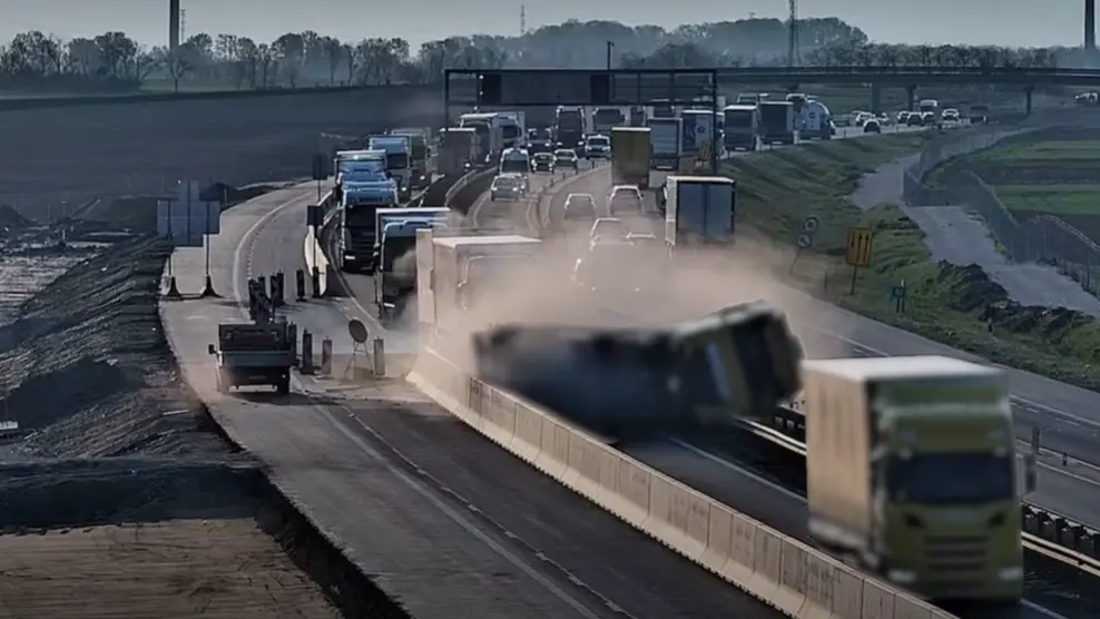 Újjászületett a melósbrigád az M1-esen: a betonfal fogta meg a feléjük száguldó kamiont!